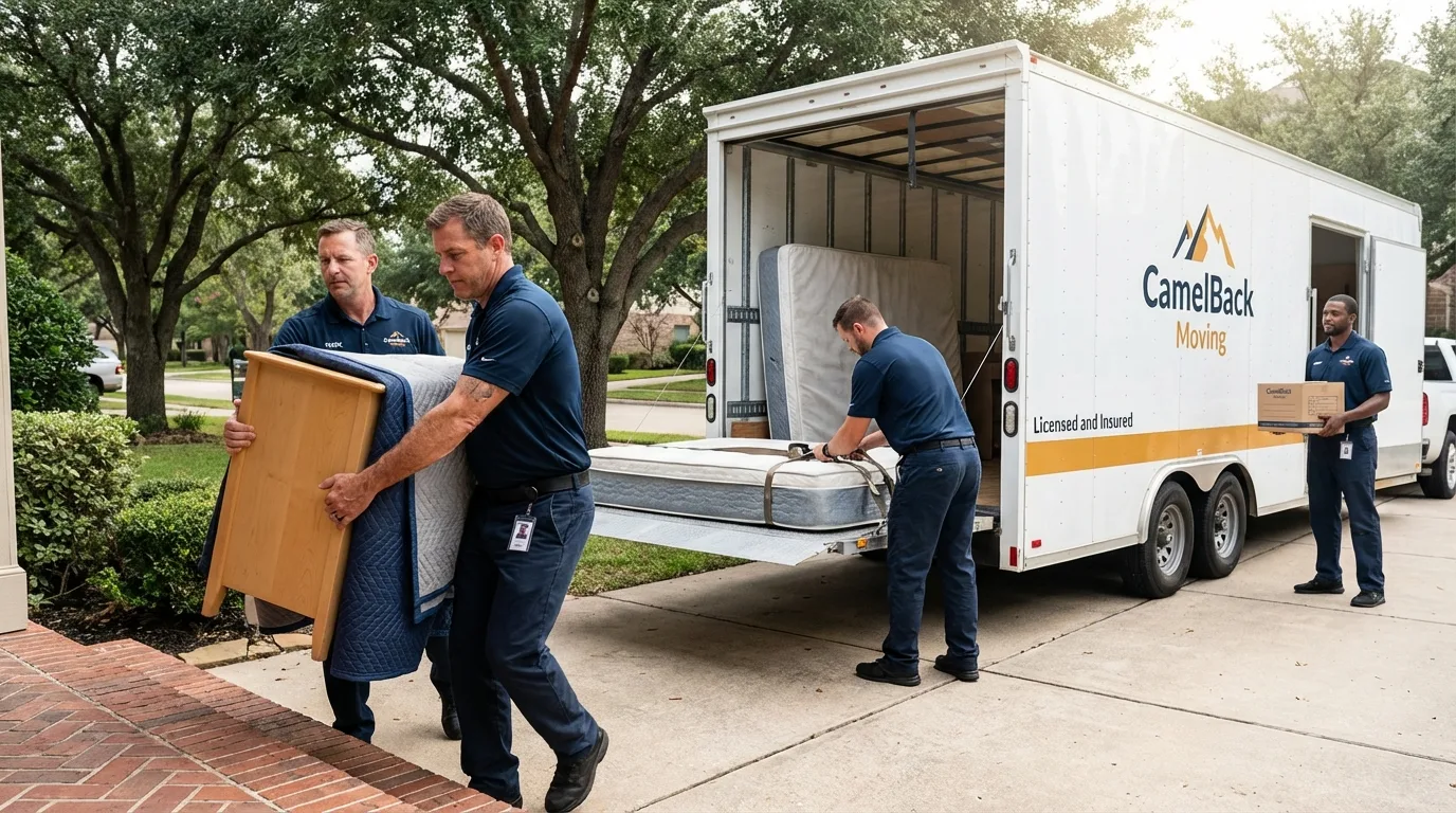 Crew loading residential truck for cross-state move from Covington, LA