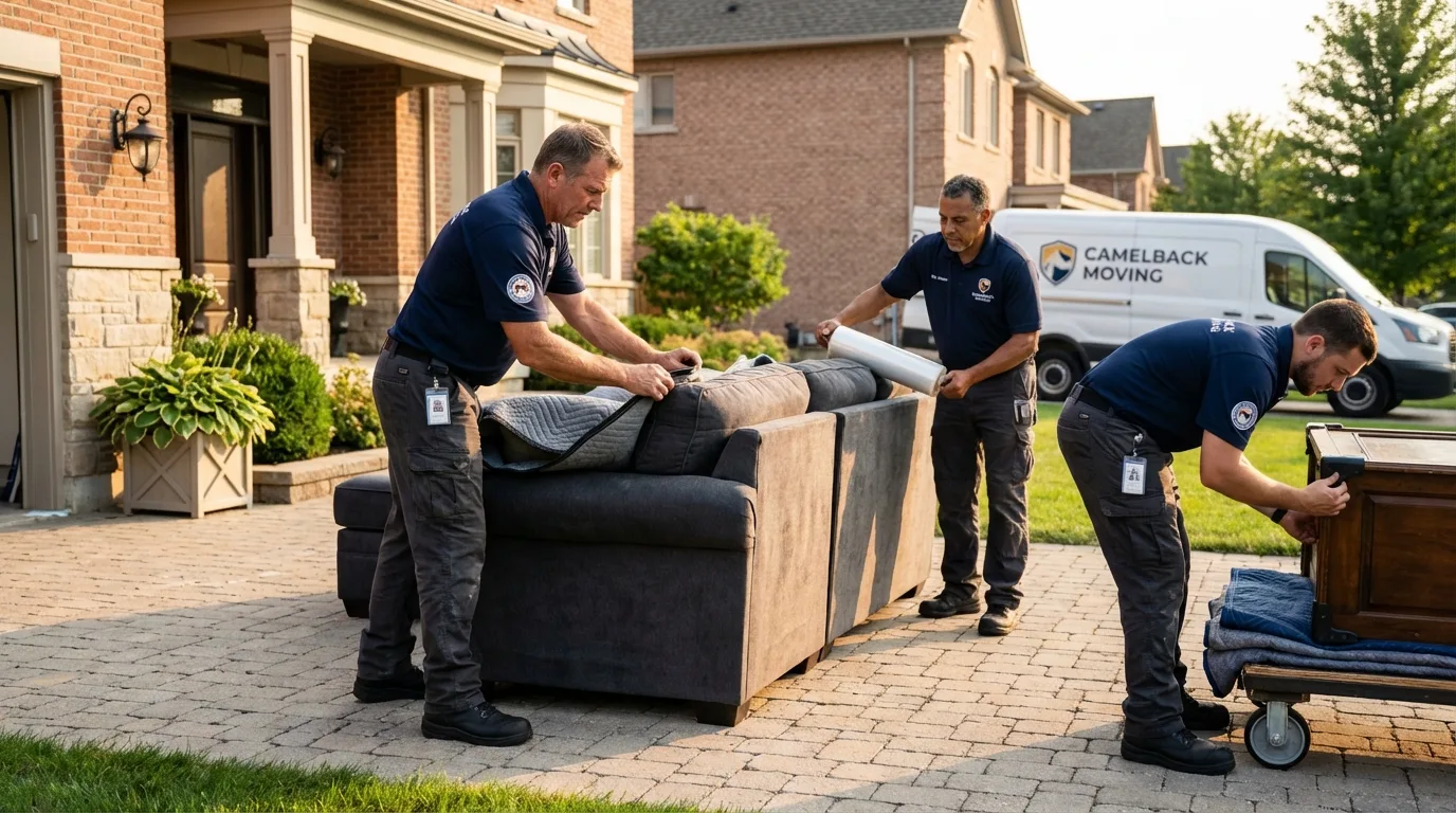 Large estate moving crew wrapping furniture in Covington, LA